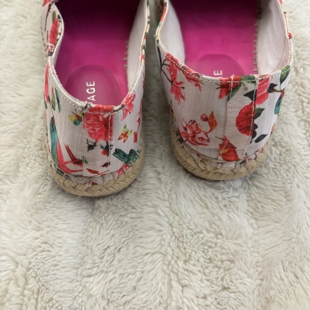 Rampage Women's Floral Bird Print Espadrilles Loafers Pink and Blue Size 9
